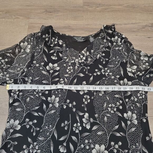 Dark Floral Beaded Silk Top 16W Ruffle neck Bell Sleeve Whimsigoth Fairy Grunge - Picture 8 of 10